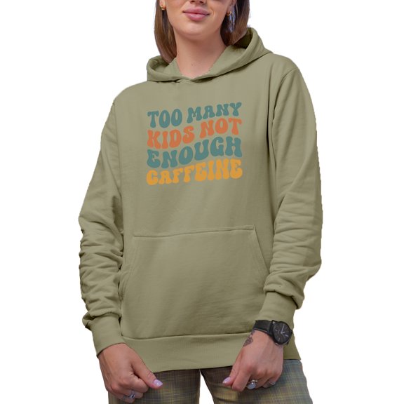 Funny Too Many Kids, Not Enough Caffeine, Mom or Mother Quote, Groovy Retro Wavy Text Merch Gift, Sand Hooded Sweatshirt or Hoodie, Medium