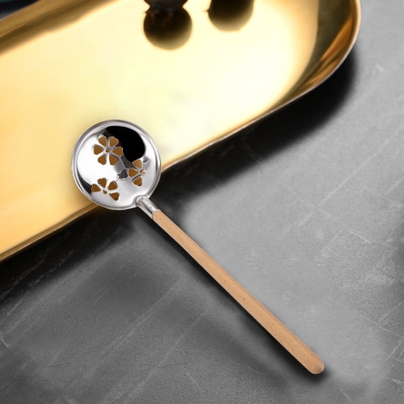 Funny Toothpick Dispenser Wooden Handle Hot Pot Spoon 304 Stainless Steel Soup Spoon Anti Hot Handle Colander