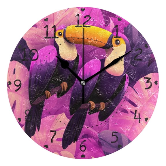 Funny Toucans Round Wall Clock Silent Battery Operated Home Decor for Living Room Bedroom