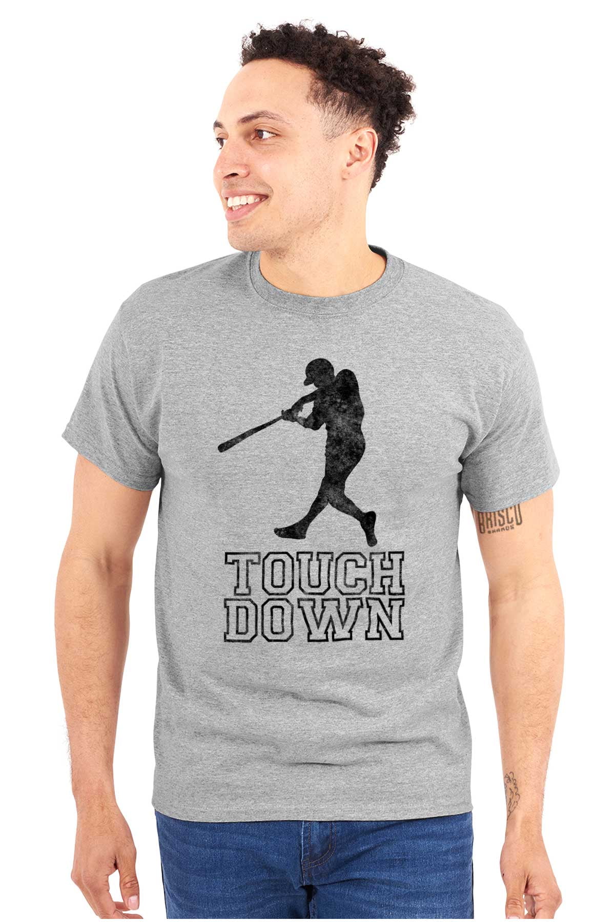 Funny Touch Down Baseball Swing Joke Men's Graphic T Shirt Tees Brisco Brands X