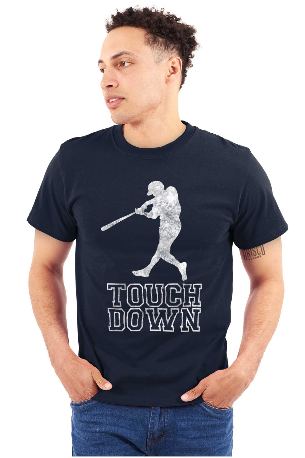 Funny Touch Down Baseball Swing Joke Plus Size Crewneck Graphic Tee Shirt Brisco Brands 3X