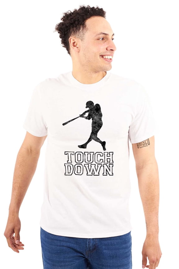 Funny Touch Down Baseball Swing Joke Plus Size Crewneck Graphic Tee Shirt Brisco Brands 5X