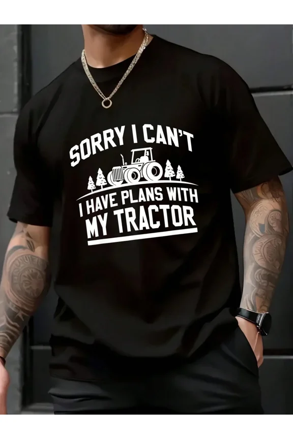 Funny Tractor T-Shirt for Men - Sorry I Can't I Have Plans With My Tractor Graphic Tee - Retro Farmer Humor Apparel - Vintage Style Agriculture Top - Unique Farming Gift for Him