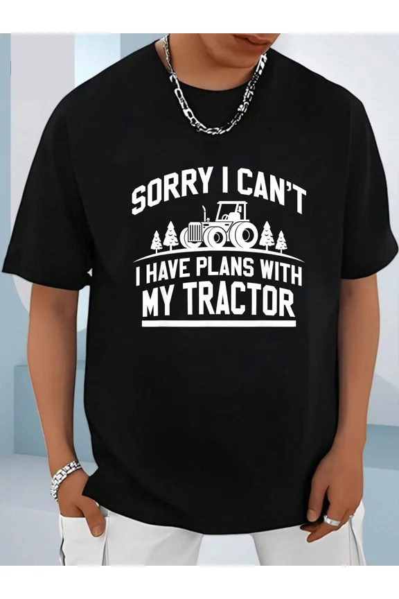 Funny Tractor T-Shirt for Men Retro Farmer Graphic Tee Sorry I Can't I Have Plans With My Tractor Humorous Agriculture Apparel