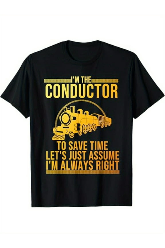 Funny Train Conductor Art for Men Railway Train Lover T-Shirt, 100% Cotton, Halloween Thanksgiving Christmas Gift for Men Family Friends, S-XXXL, Black