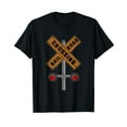 thumbnail image 1 of Funny Train Railroad Crossing With Lights Road Sign T-Shirt Black Tee, 1 of 5