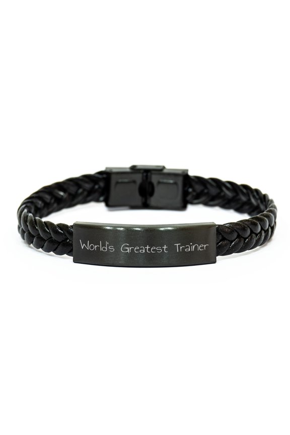 Funny Trainer Gifts from Men - 'World's Greatest Trainer' Interlaced Leather Bracelet for Women, Friends, Coworkers, Family on Mother's Day, Trainer Appreciation Day