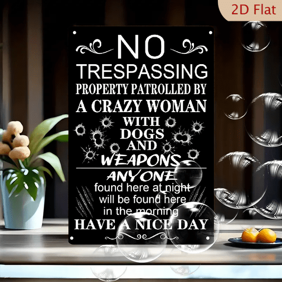 Funny No Trespassing Metal Sign - 8x12 Inches Rustic Beware Of Dog & Private Property Protected Warning Sign With Humorous Message For Home, Yard, Or Door | Metal Wall Decor