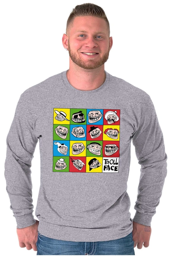 Funny Troll Face Internet Meme Unisex Plus Size Long Sleeve Tee Shirt Brisco Brands 3X