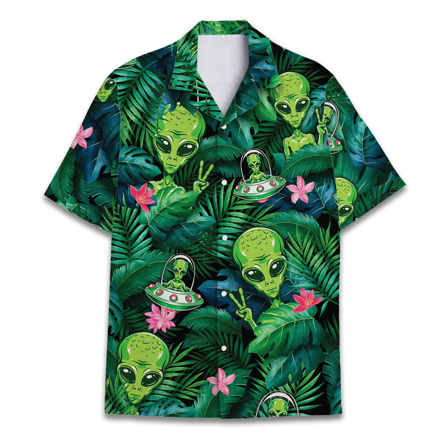 Funny Tropical Alien Hawaiian Shirt Aloha UFO Aliens Hawaiian Shirts ...