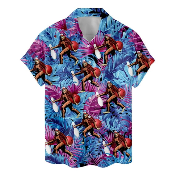 Funny Tropical Bigfoot Bowling Hawaiian Shirt For Men Bowling Shirt Mens Tropical Shirts Mens Hawaiian Shirts Short Sleeve