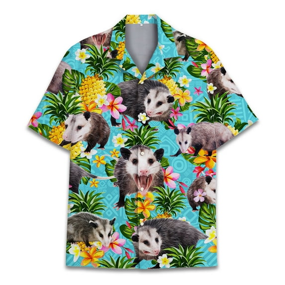 Tropical Opossum Pineapple Hawaiian Shirt For Men Floral Possum Mens Hawaiian Shirts Short Sleeve Button Down Shirt Men