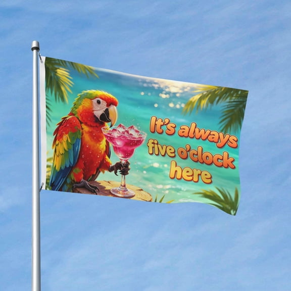 Funny Tropical Parrot Flags for Outside 3x5 Ft Large House Flag Housewarming Gift Flag Double Sided It's 5 O'clock Here Garden Flag Gifts for Men Women Yard Lawn Outdoor Patio Decor