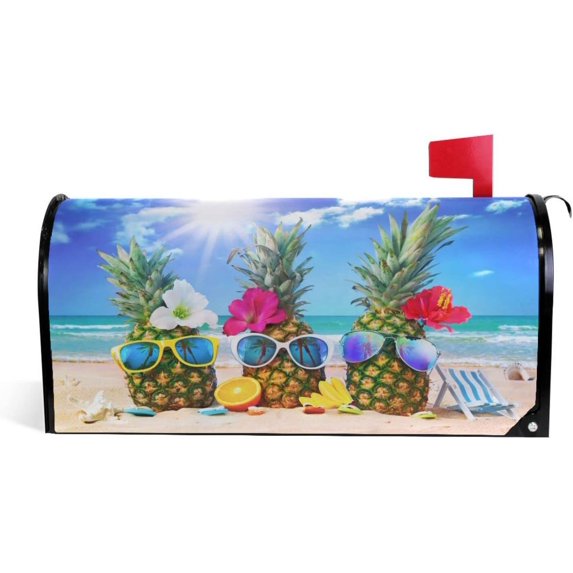 Funny Tropical Pineapples Sea Beach Magnetic Mailbox Cover MailWraps Garden Yard Home Decor for Outside Standard Size-18"x 20.8" 93