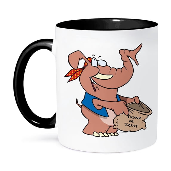 3dRose, Funny Trunk Oo Treat Halloween Elephant, 15oz Two-Tone Black Mug