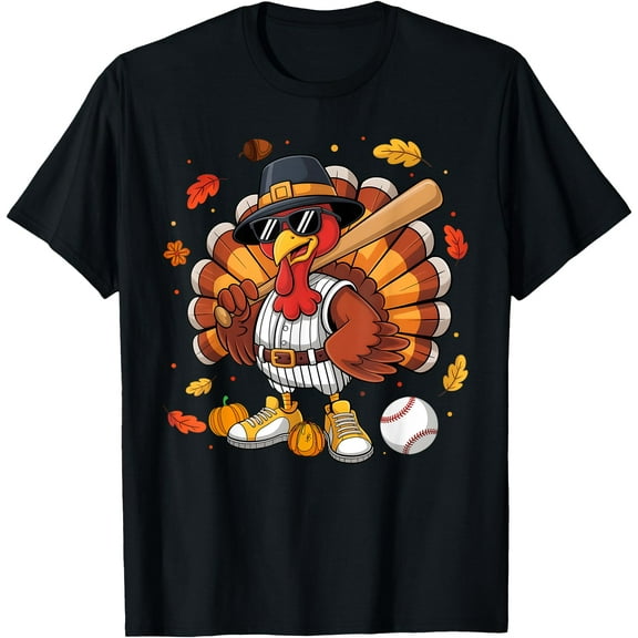 Funny Turkey Baseball Game Day Thanksgiving Graphic Men Kids T-Shirt