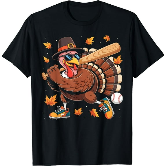Funny Turkey Baseball Game Day Thanksgiving Men Boy Kids T-Shirt