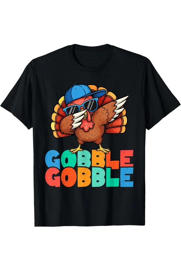 Funny Turkey Dabbing Thanksgiving Gobble Gobble Holiday Humor Graphic Unisex T-Shirt, S-5XL