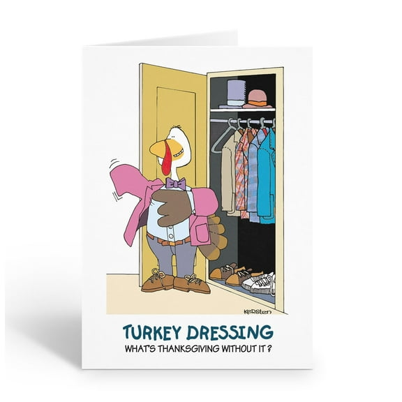 Funny Turkey Dressing Thanksgiving Greeting Card - 12 Cards with Envelopes - Tha