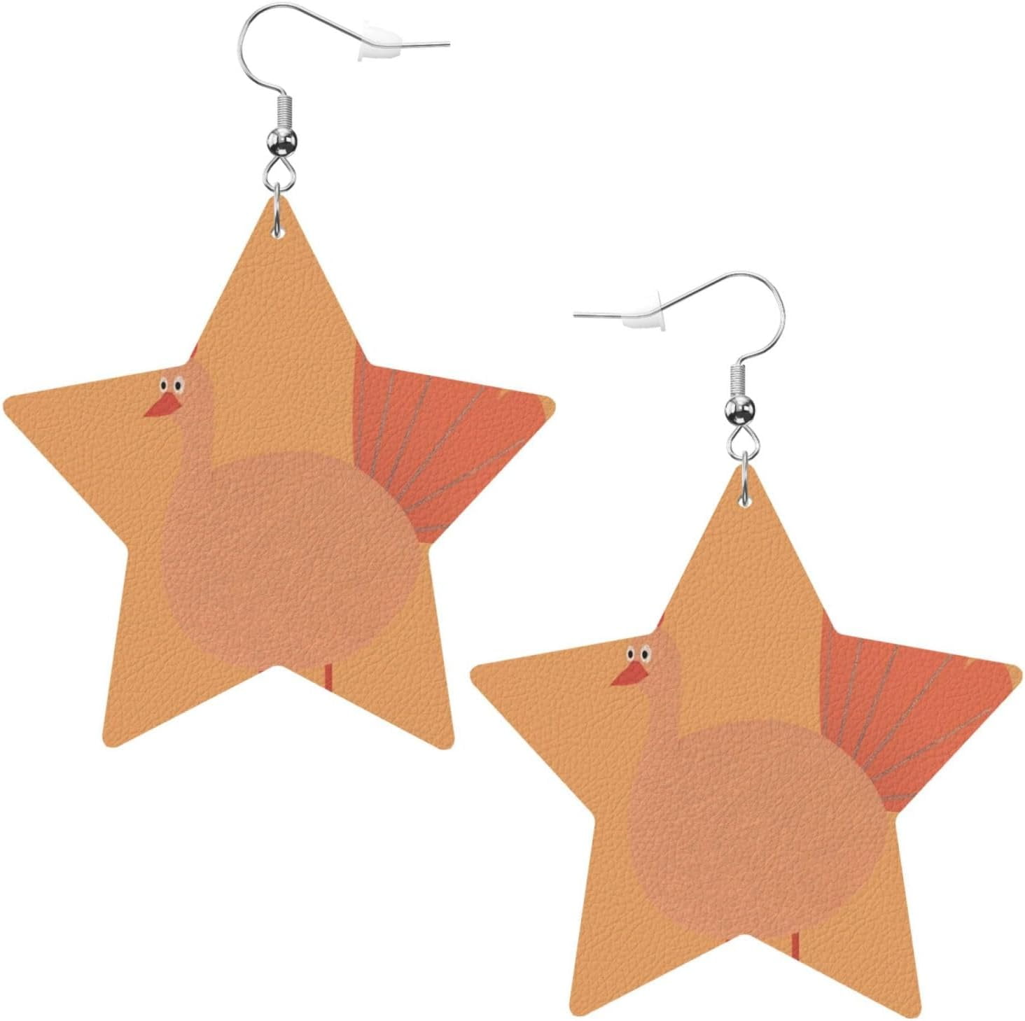 Funny Turkey Earrings suitable for Women PU Leather Dangle Earrings, Lightweight Star Shape Leather Teardrop Dangly Ear Pendants Jewelry Gift[s578]