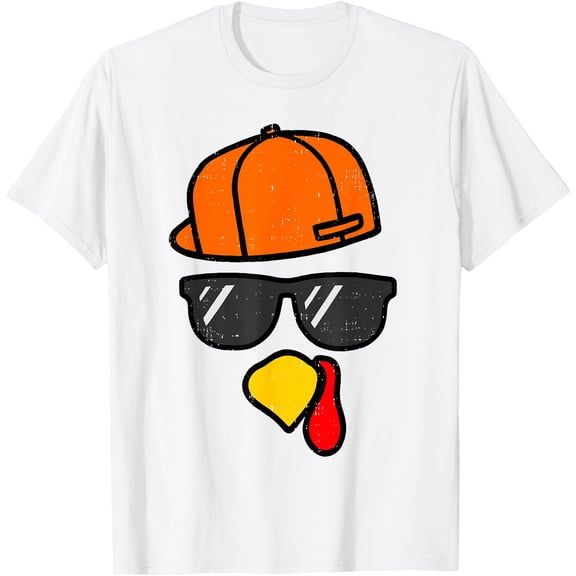 Funny Turkey Face Fall Thanksgiving Party Costume for Boys T-Shirt,Top Tees,Whiet