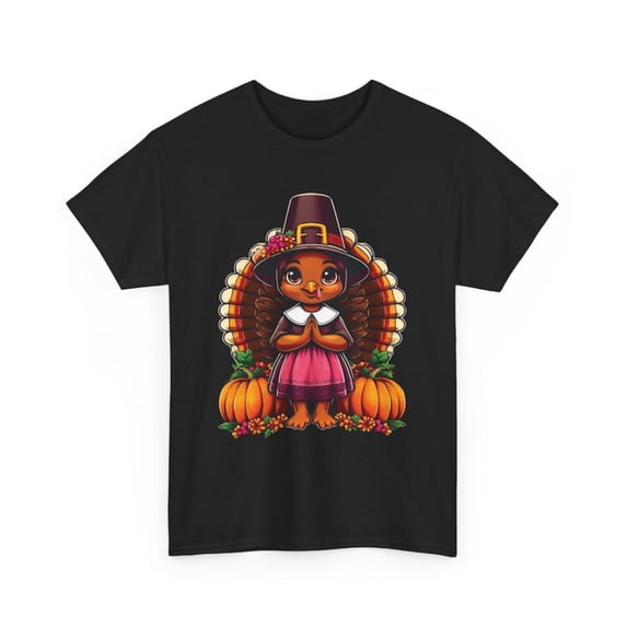 Funny Turkey Girl Pilgrim Thanksgiving Graphic Tees for Men,Pattern printing,Comfort T-Shirt, Relaxed Fit Tops,Cute,cotton,black,S-5XL