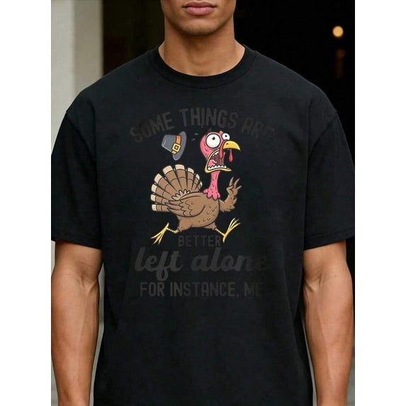 Funny Retro Cartoon Tee, Crew Neck Casual T-Shirt, Men's Thanksgiving Gift, Summer Party Outdoor Top