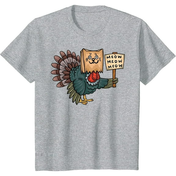 Funny Turkey Thanksgiving Cat Tee Thanksgiving Youth Unisex T-shirt