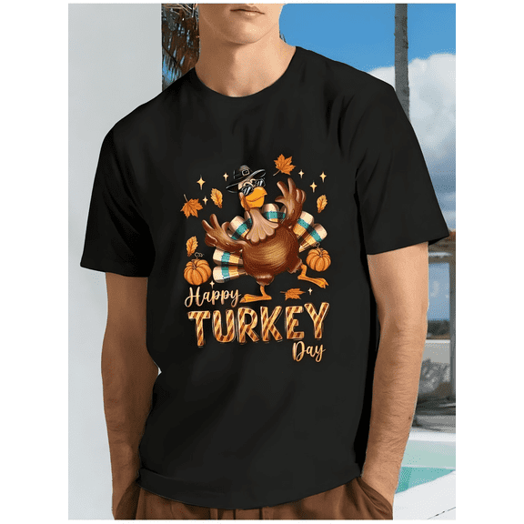 Funny Turkey Thanksgiving Shirt for Men Adults,Fall Holiday Casual T-Shirt