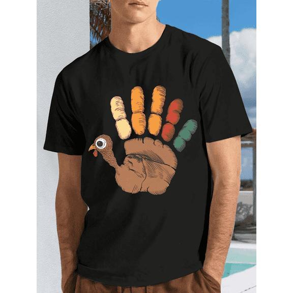 Funny Turkey Thanksgiving Shirt for Men Adults,Fall Holiday Casual T-Shirt