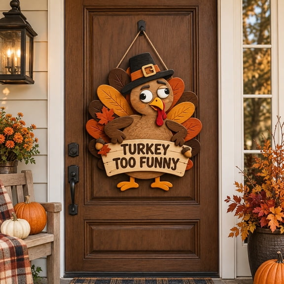 Funny Turkey Thanksgiving Wooden Door Sign for Holiday Entryway Decor