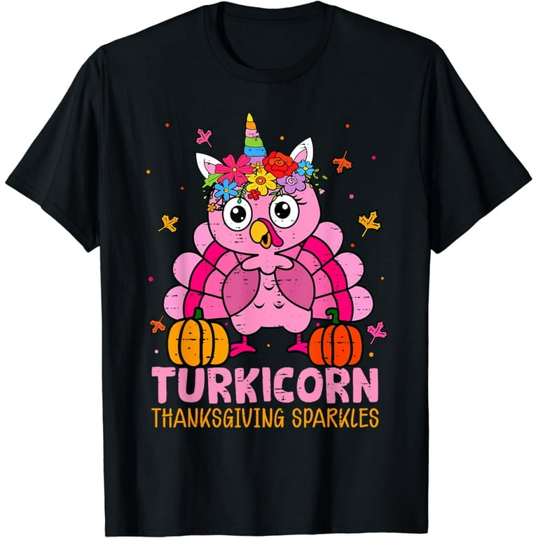 Thankful Unicorn Turkey Face Thanksgiving Outfit Girl Kids T-Shirt Thankful Unicorn Turkey Face Thanksgiving Outfit Girl Kids T-Shirt
