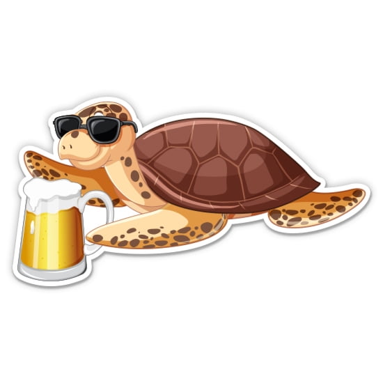 Funny Turtle with Beer - 3" Vinyl Sticker - For Car Laptop Water Bottle Phone - Waterproof Decal