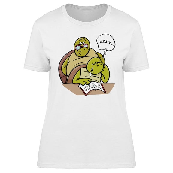 Funny Turtles Studying Cartoon T-Shirt Women -Image by Shutterstock, Female Large