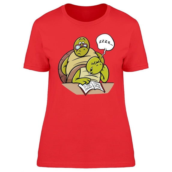 Funny Turtles Studying Cartoon T-Shirt Women -Image by Shutterstock, Female Medium