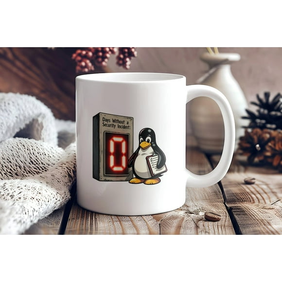 Funny Tux Coffee Mug, Days Without A Security Incident Mug, Unique IT Gift, Geek Humor, Nerdy Office Mug, Techie Gift, Work Mug