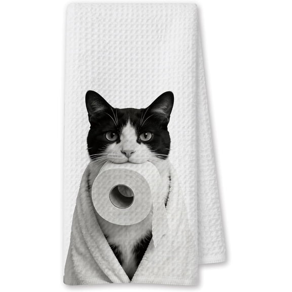 Funny Tuxedo Cat Bathroom Hand Towels Decor 16x24 Inch, Tuxedo Cat Lover Gifts, Funny Toilet Paper Black and White Cats Hand Towels for Guest Kids Bathroom Washroom Decor