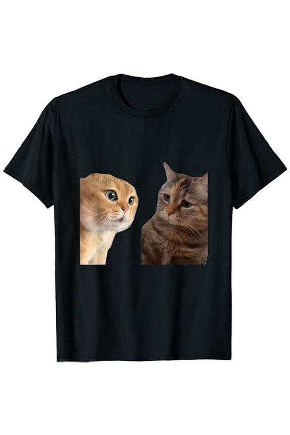 Funny Two Cat Expression Graphic Unisex Casual Short Sleeve T-Shirt