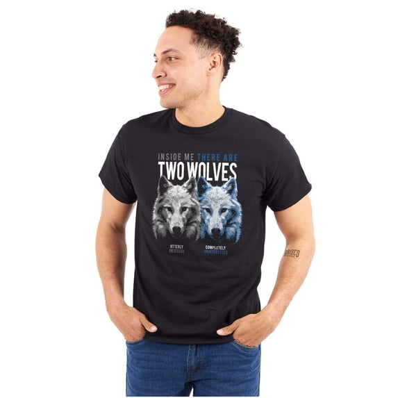 Funny Two Wolves Inside Me Joke Men's Graphic T Shirt Tees Brisco Brands S