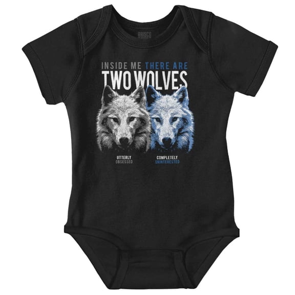 Funny Two Wolves Inside Me Joke Romper Boys or Girls Infant Baby Brisco Brands NB