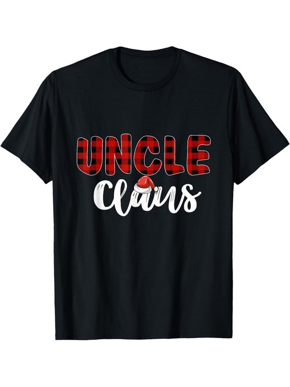 Funny UNCLE Claus Santa Hat Red Plaid Christmas Matching T-Shirt