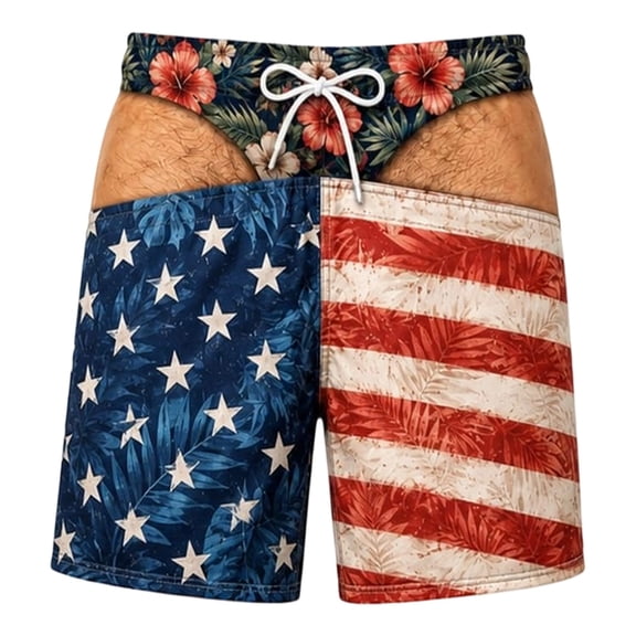 Funny US Flag 3D Legs Swim Trunks Men'S Swim Trunks Funny Hairy Graphic Beach Shorts for Summer Pool Party Prank Gag Gifts Trunks