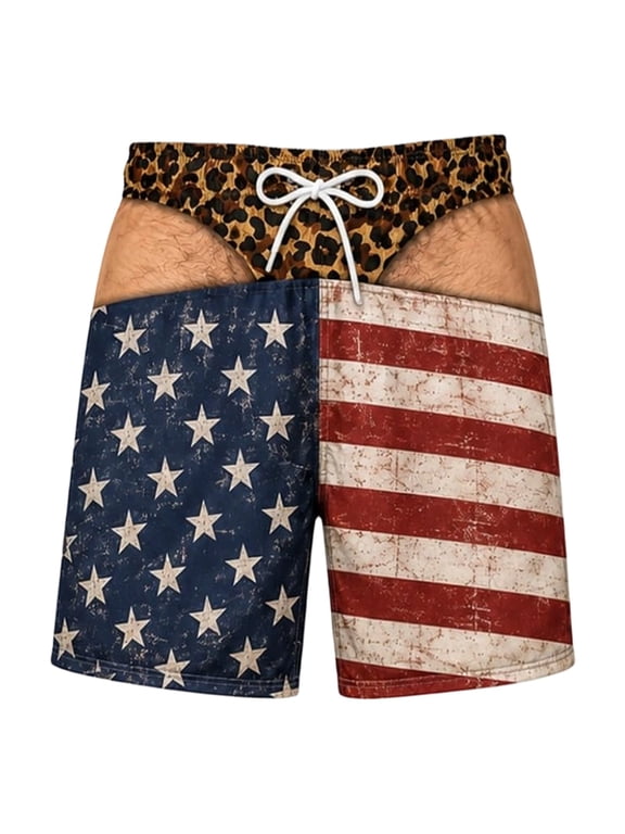 Funny US Flag 3D Legs Swim Trunks Men'S Swim Trunks Funny Hairy Graphic Beach Shorts for Summer Pool Party Prank Gag Gifts Trunks