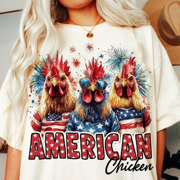 Funny USA Chicken T-Shirt – Patriotic Retro 4th of July Tee with American Flag Hen Graphic