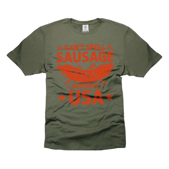 Funny USA Sausage Shirt Humorous Gifts Funny Saying Shirt 4Th of July Joke Shirt USA Party Shirts (XX-Large Military Green)