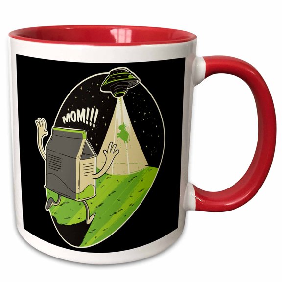 3drose, Funny Ufo Alien with Cow and Milk Fantasy Humor Fun, 11oz Two-tone Red Mug