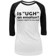 thumbnail image 1 of Funny Ugh Emotion Juniors 3/4 Sleeve Raglan T Shirt White-Black MD, 1 of 1