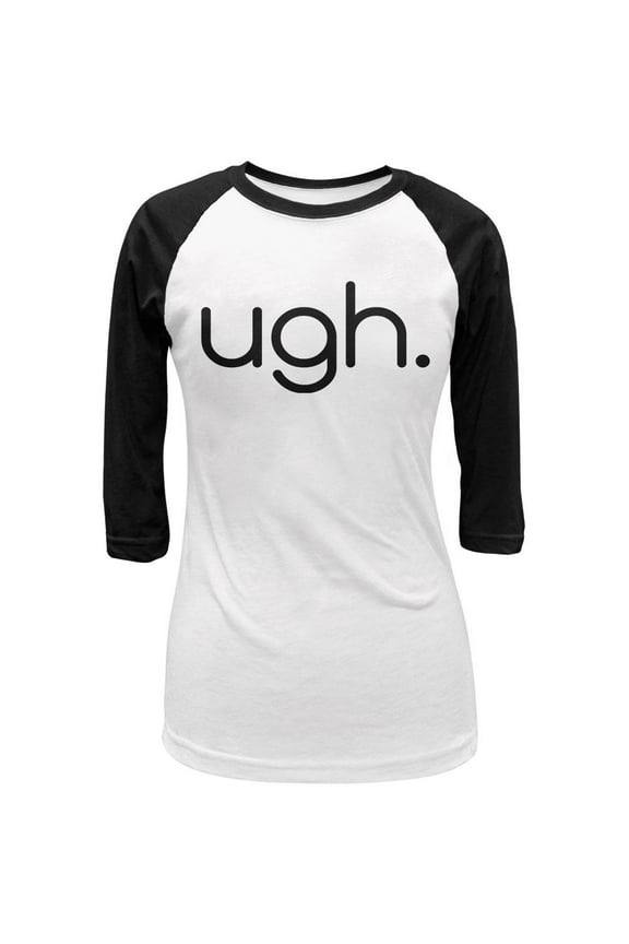 Funny Ugh Expression Juniors 3/4 Sleeve Raglan T Shirt White-Black LG