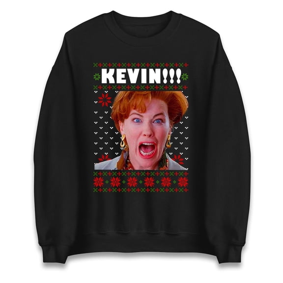 Funny Ugly Christmas Sweatshirt Kate McCallister Kevin!!! Scream, Funny Xmas Movie Shirt, Classic 90s Christmas Shirt,Black Color,Size M