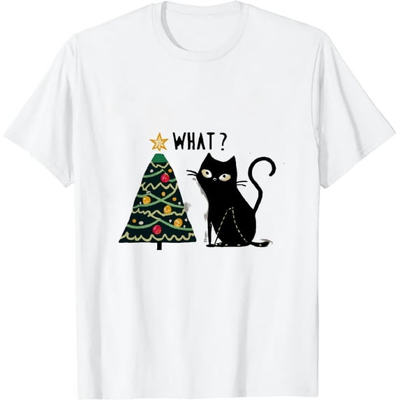 Funny Ugly Sweater Christmas Shirt Naughty Cat Santa Hat T-Shirt
